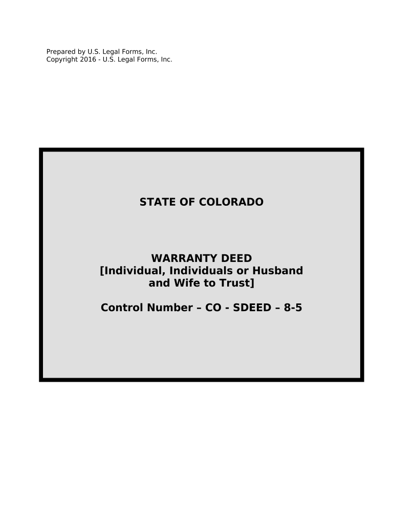 Warranty Deed from Individual, Individuals, or Husband and Wife to Trust Colorado  Form
