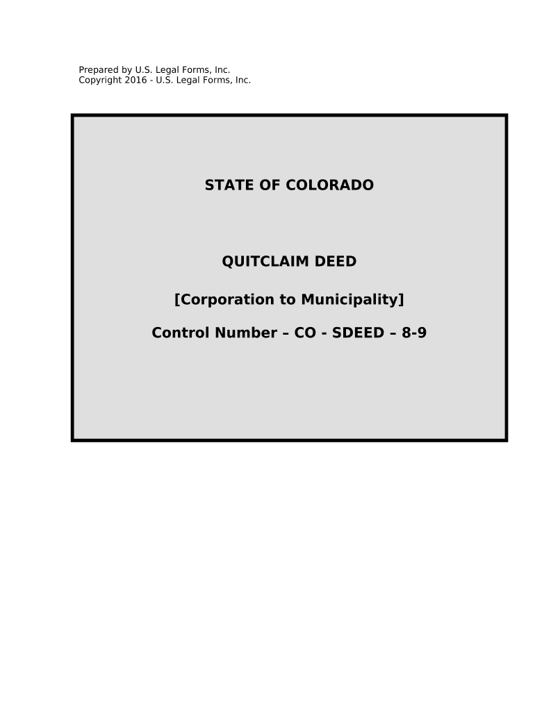 Quitclaim Deed for Corporation to Municipality Colorado  Form