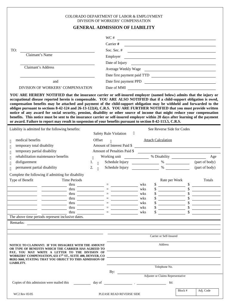 Colorado Admission Liability  Form