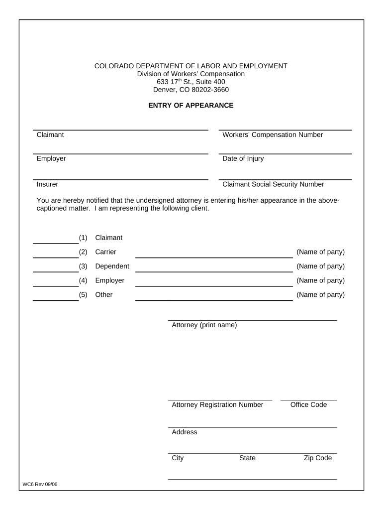 Colorado Workers Compensation  Form