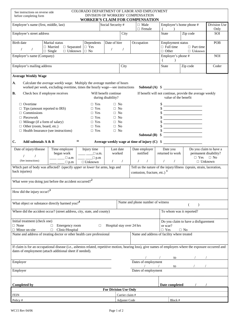Colorado Workers Compensation  Form
