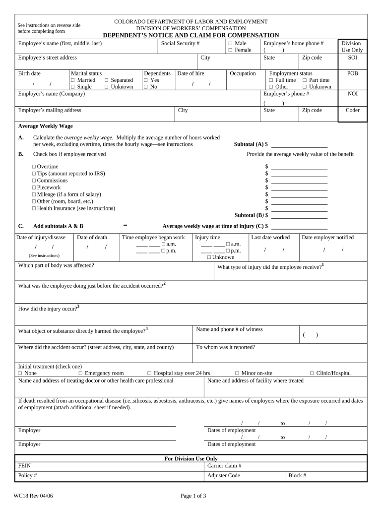 Colorado Claim Workers Form