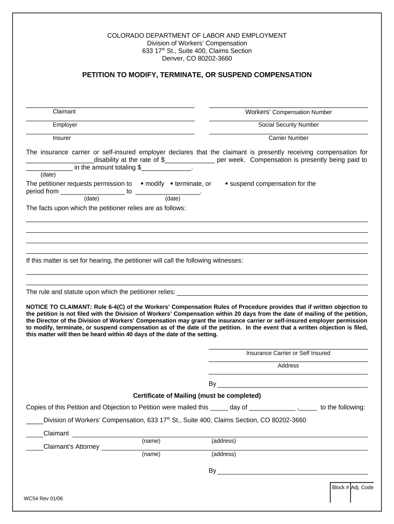 Petition to Modify for Workers' Compensation Colorado  Form