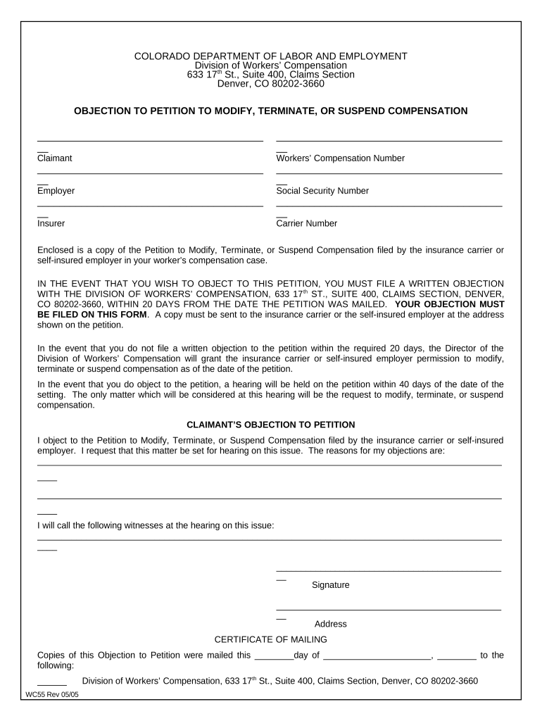 Objection Petition Colorado  Form