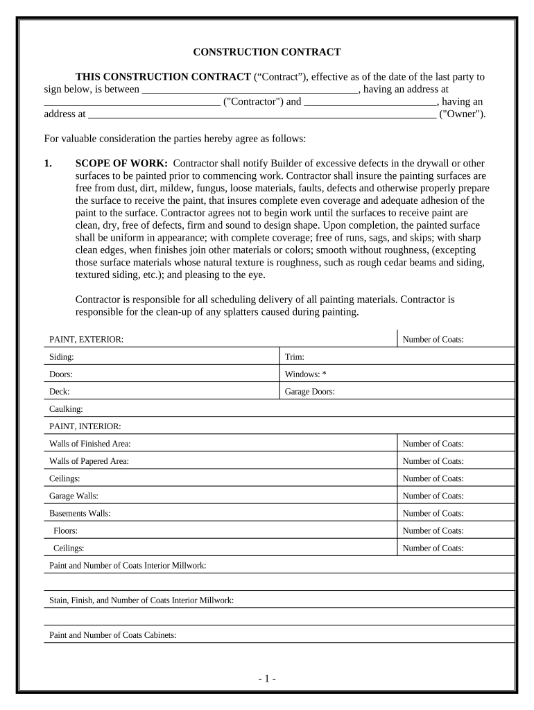 Painting Contract for Contractor Connecticut  Form