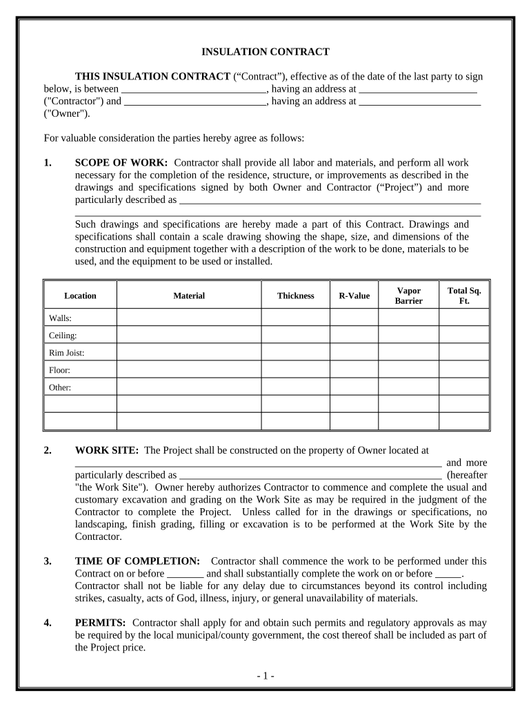 Insulation Contract for Contractor Connecticut  Form