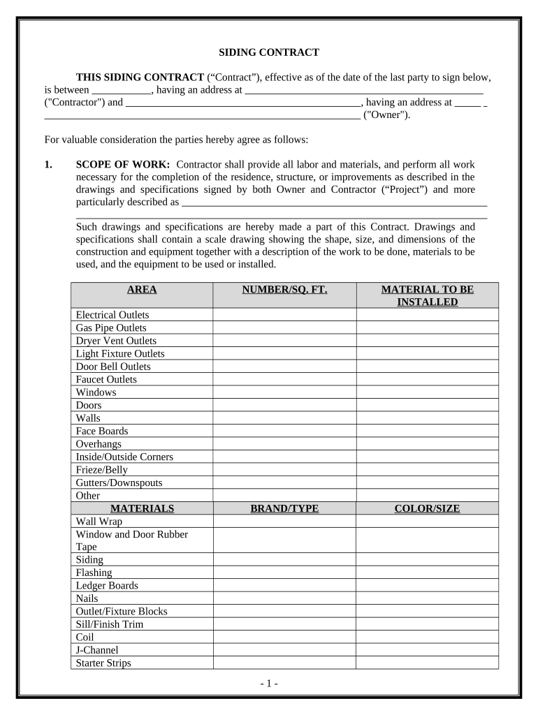 Siding Contract for Contractor Connecticut  Form