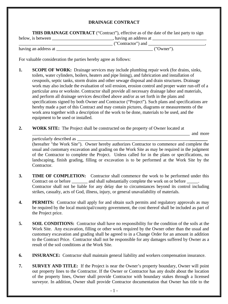 Drainage Contract for Contractor Connecticut  Form