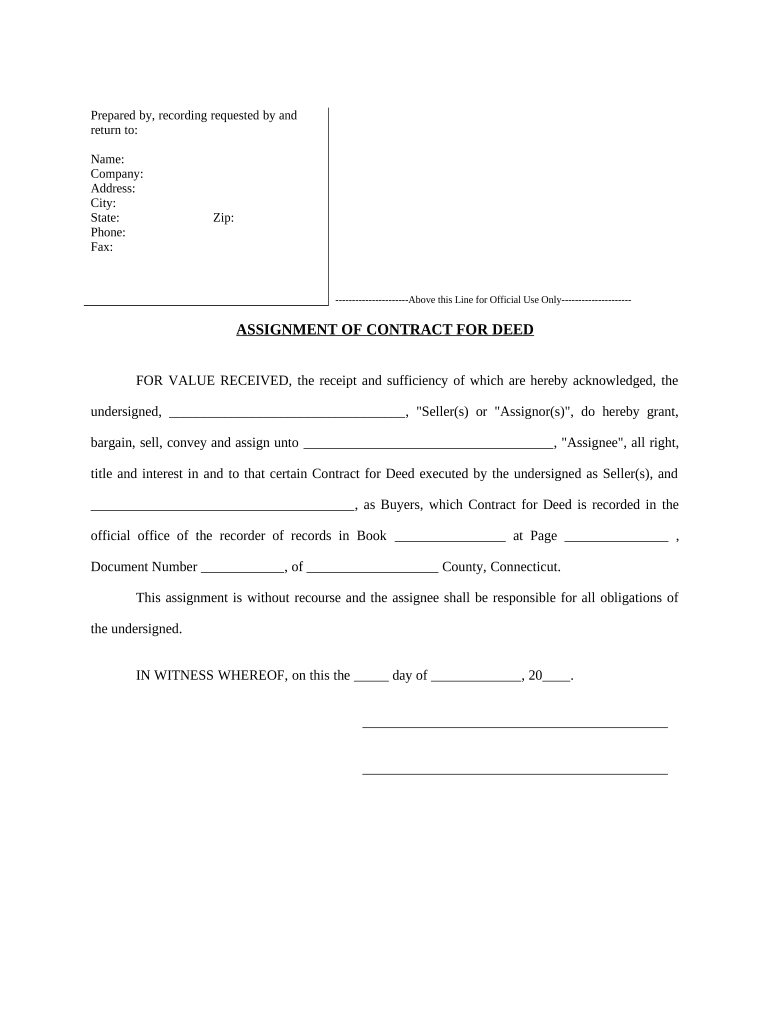 Assignment of Contract for Deed by Seller Connecticut  Form