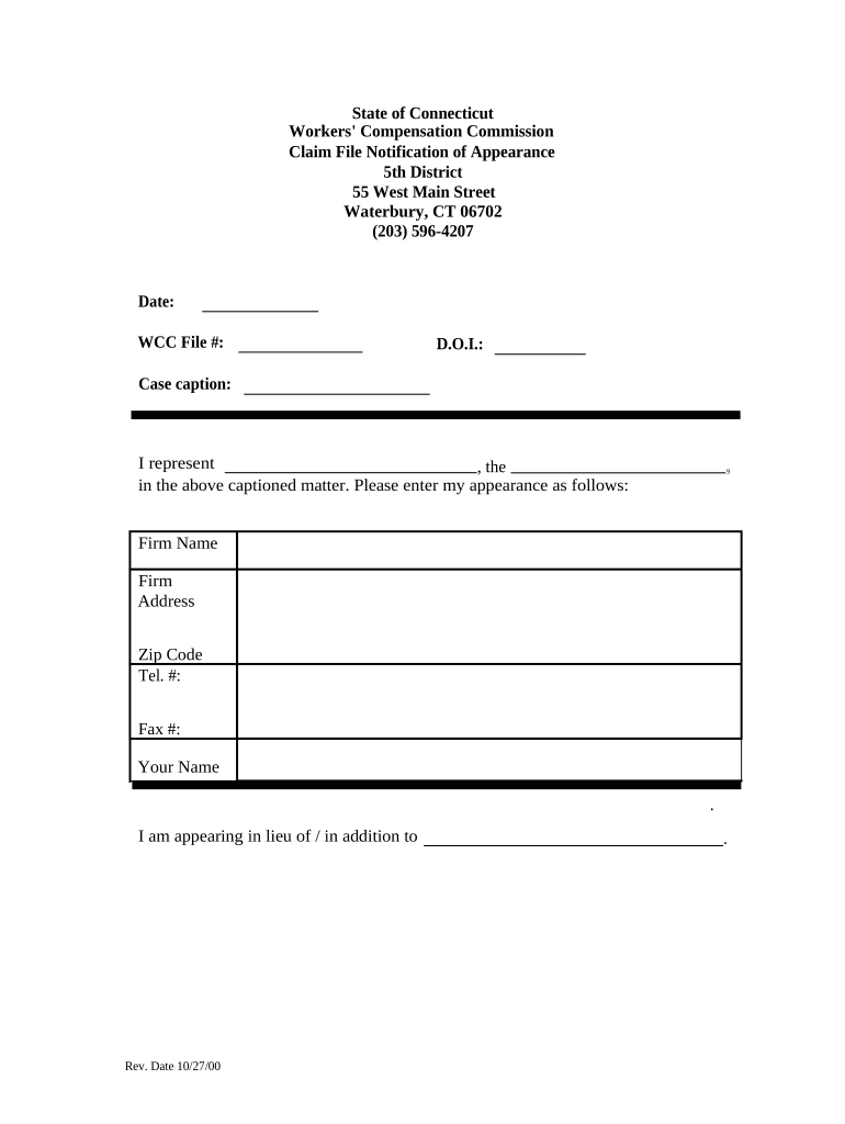 Notice of Appearance 5th Connecticut  Form