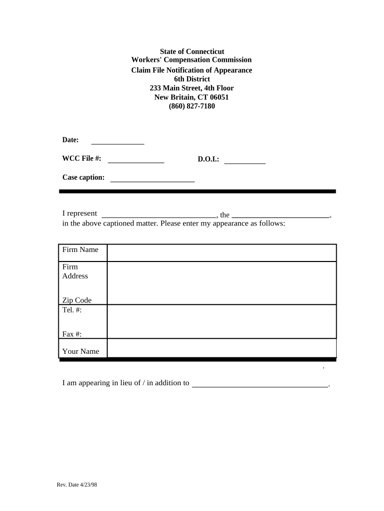 Notice of Appearance 6th Connecticut  Form