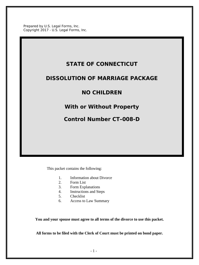 No Fault Agreed Uncontested Divorce Package for Dissolution of Marriage for Persons with No Children with or Without Property an  Form