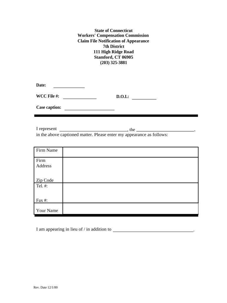 Notice of Appearance 7th Connecticut  Form