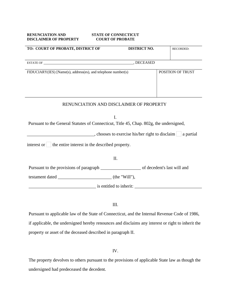 Connecticut Property  Form