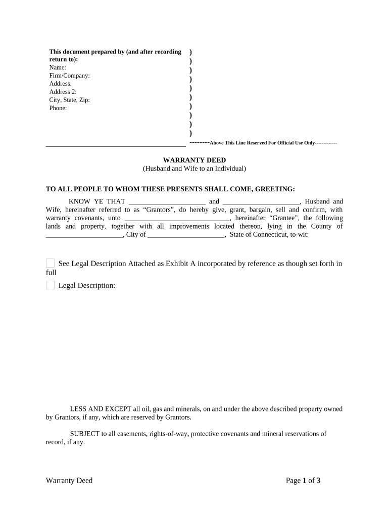 Warranty Deed from Husband and Wife to an Individual Connecticut  Form
