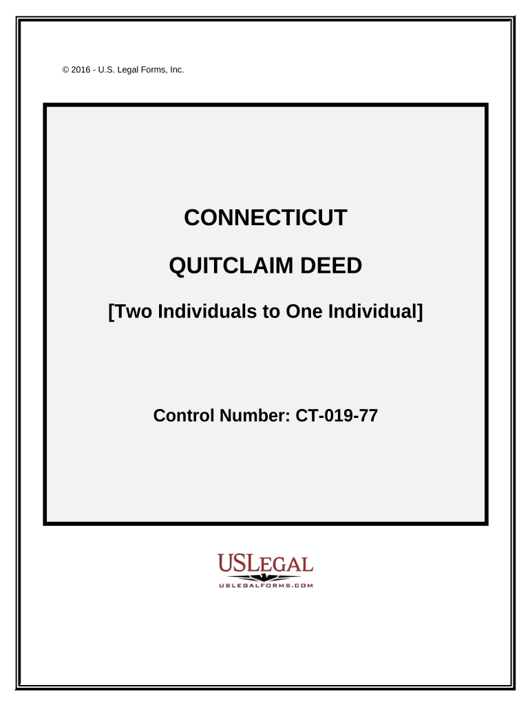 Quitclaim Deed Two Individuals to One Individual Connecticut  Form