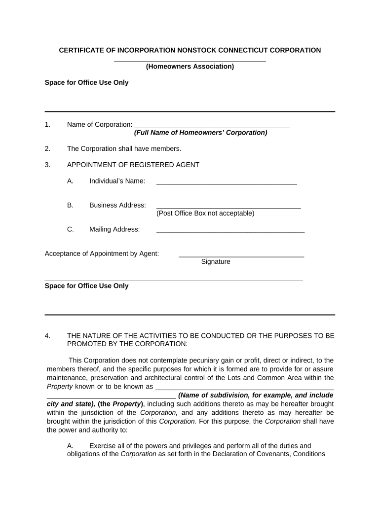 Ct Certificate Incorporation  Form