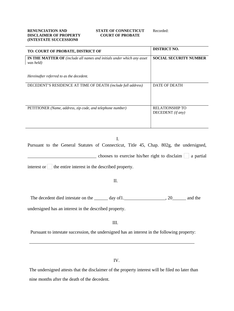 Connecticut Disclaimer  Form