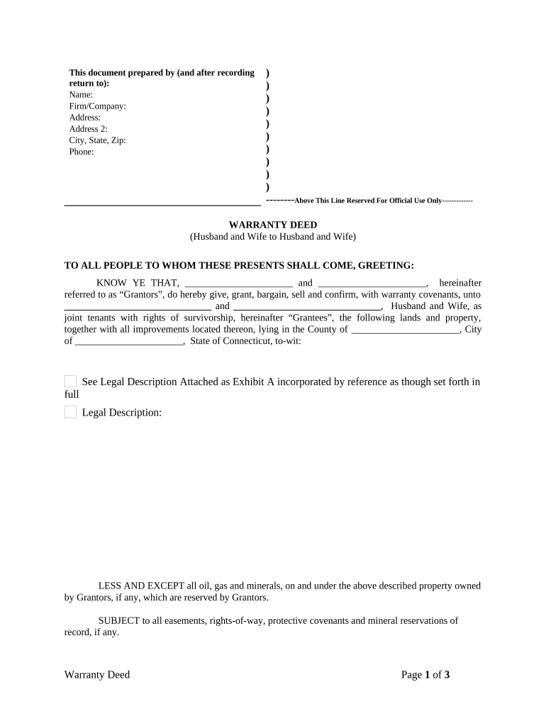 Warranty Deed from Two Individuals to Husband and Wife Connecticut  Form