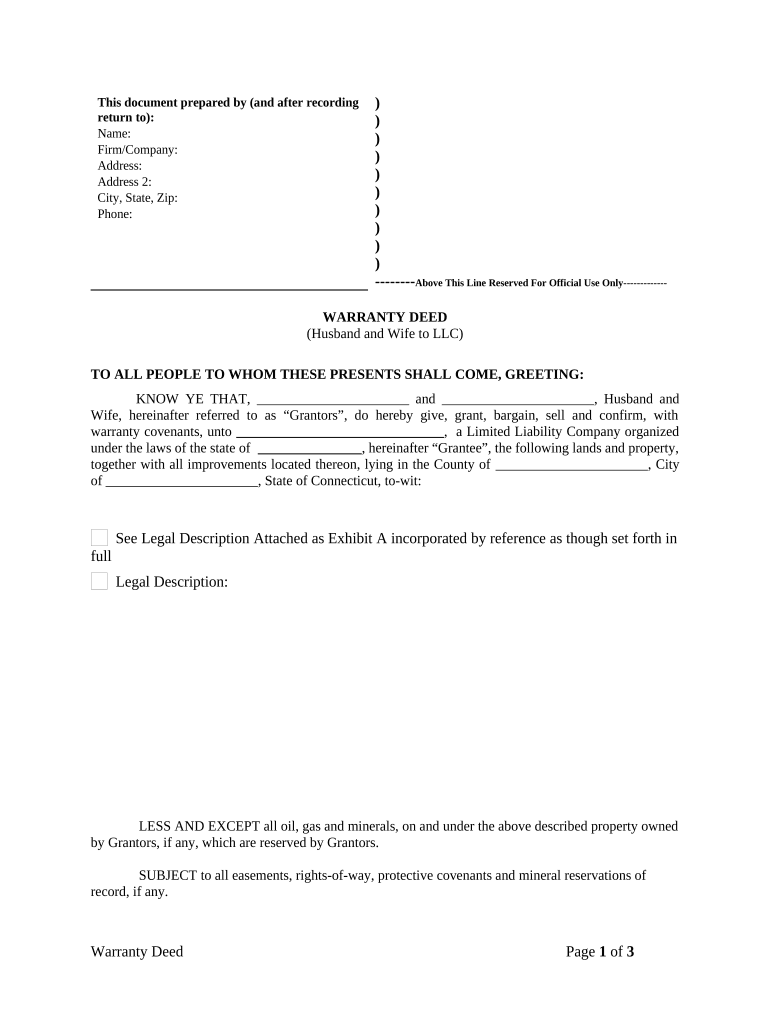 Warranty Deed from Husband and Wife to LLC Connecticut  Form