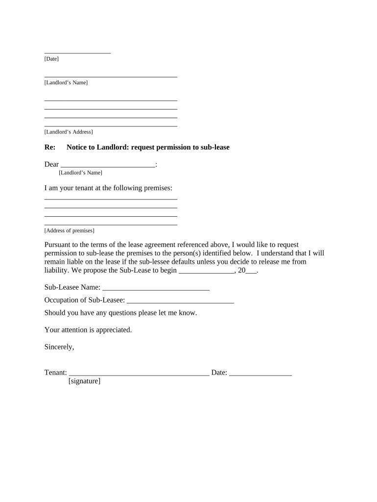 Letter from Tenant to Landlord Containing Request for Permission to Sublease Connecticut  Form