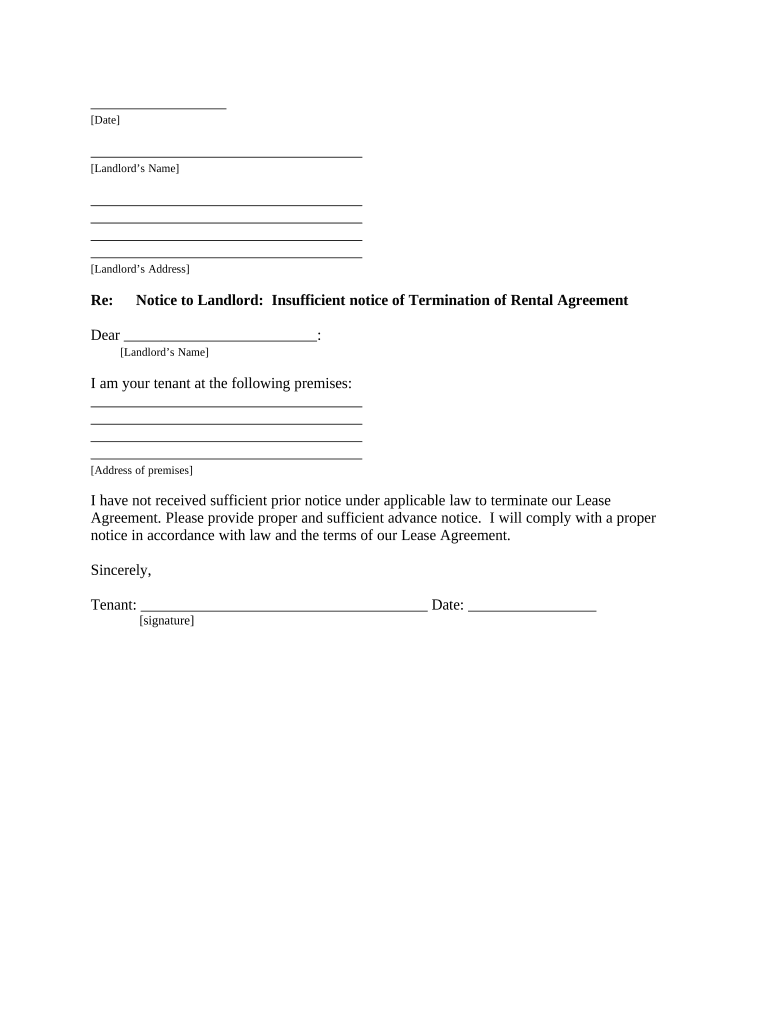 Letter from Tenant to Landlord About Insufficient Notice to Terminate Rental Agreement Connecticut  Form