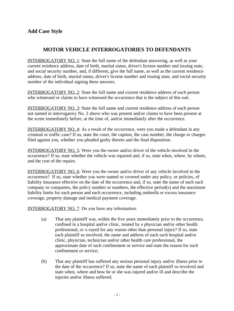 Interrogatories to Defendant for Motor Vehicle Accident Connecticut  Form