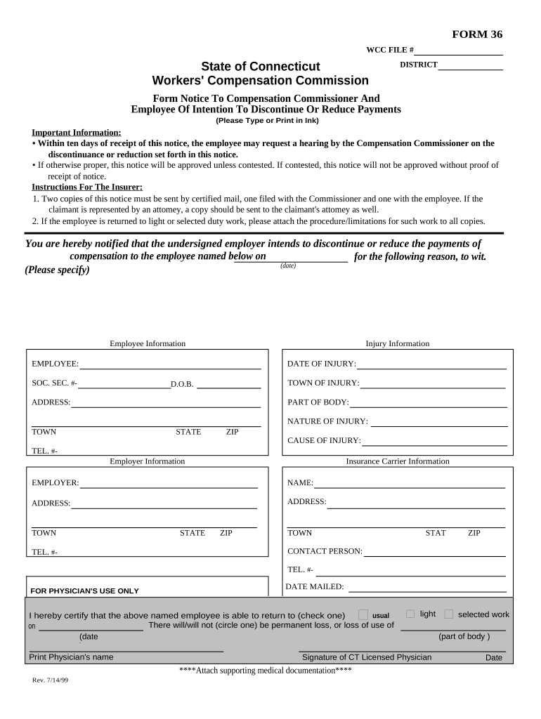 Notice of Intention to Discontinue Connecticut  Form