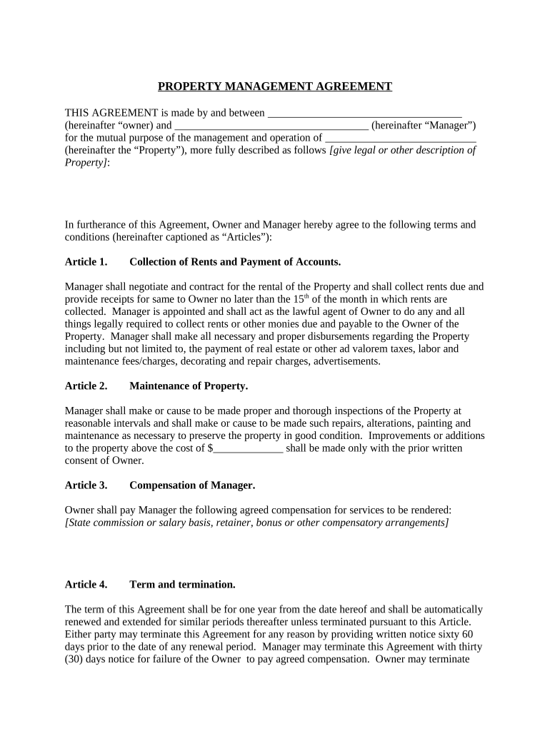 Property Manager Agreement Connecticut  Form