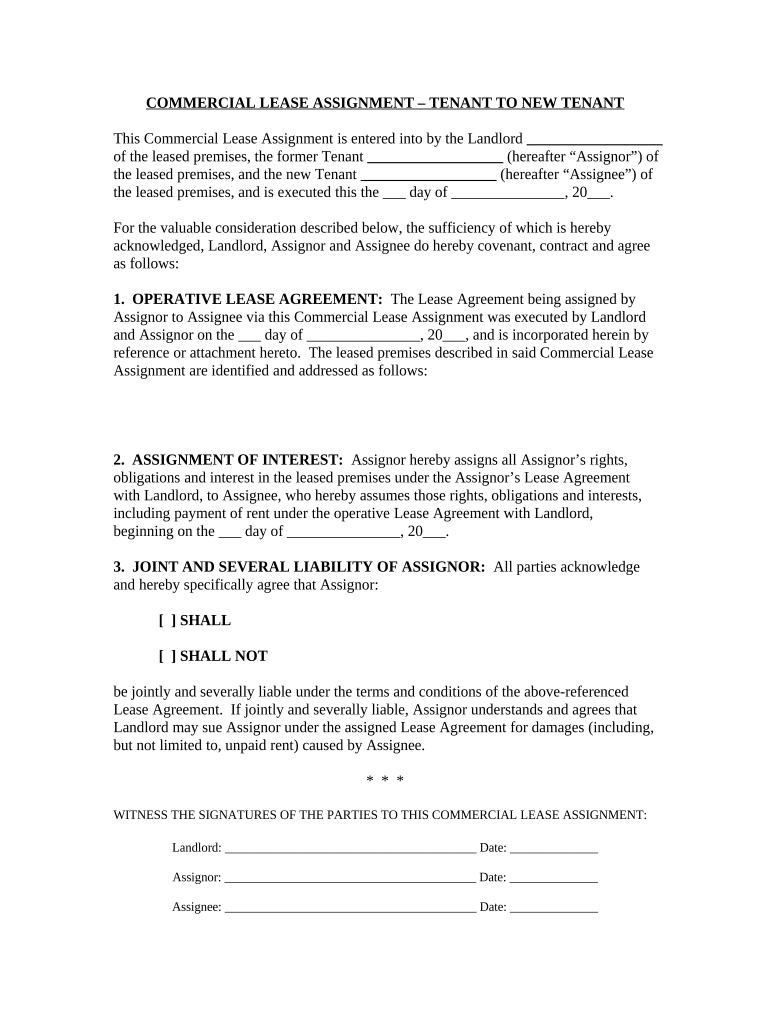 Commercial Lease Assignment from Tenant to New Tenant Connecticut  Form