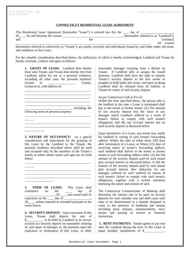 Residential Rental Lease Agreement Connecticut  Form