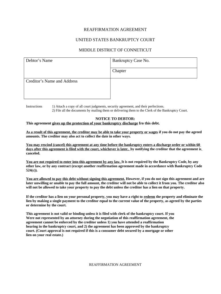 Reaffirmation Agreement Connecticut  Form