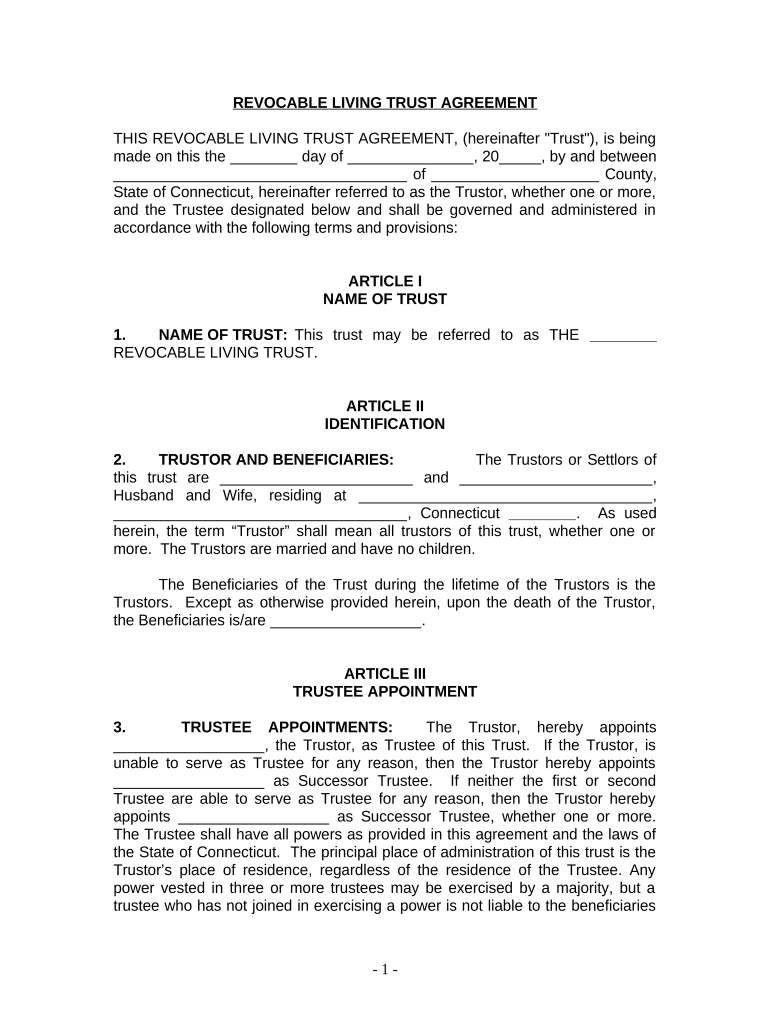 Living Trust for Husband and Wife with No Children Connecticut  Form