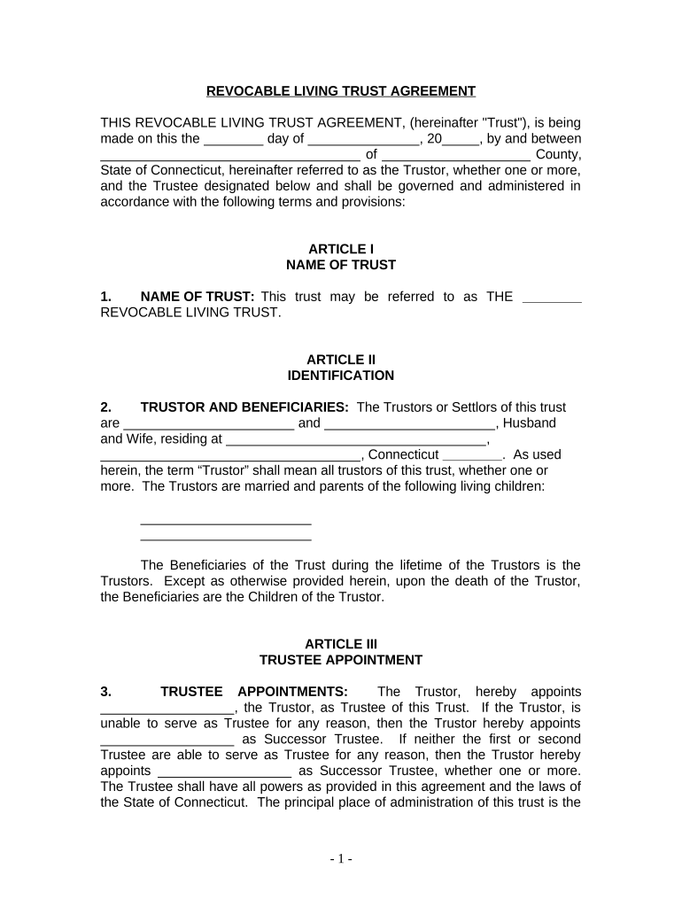 Living Trust for Husband and Wife with Minor and or Adult Children Connecticut  Form