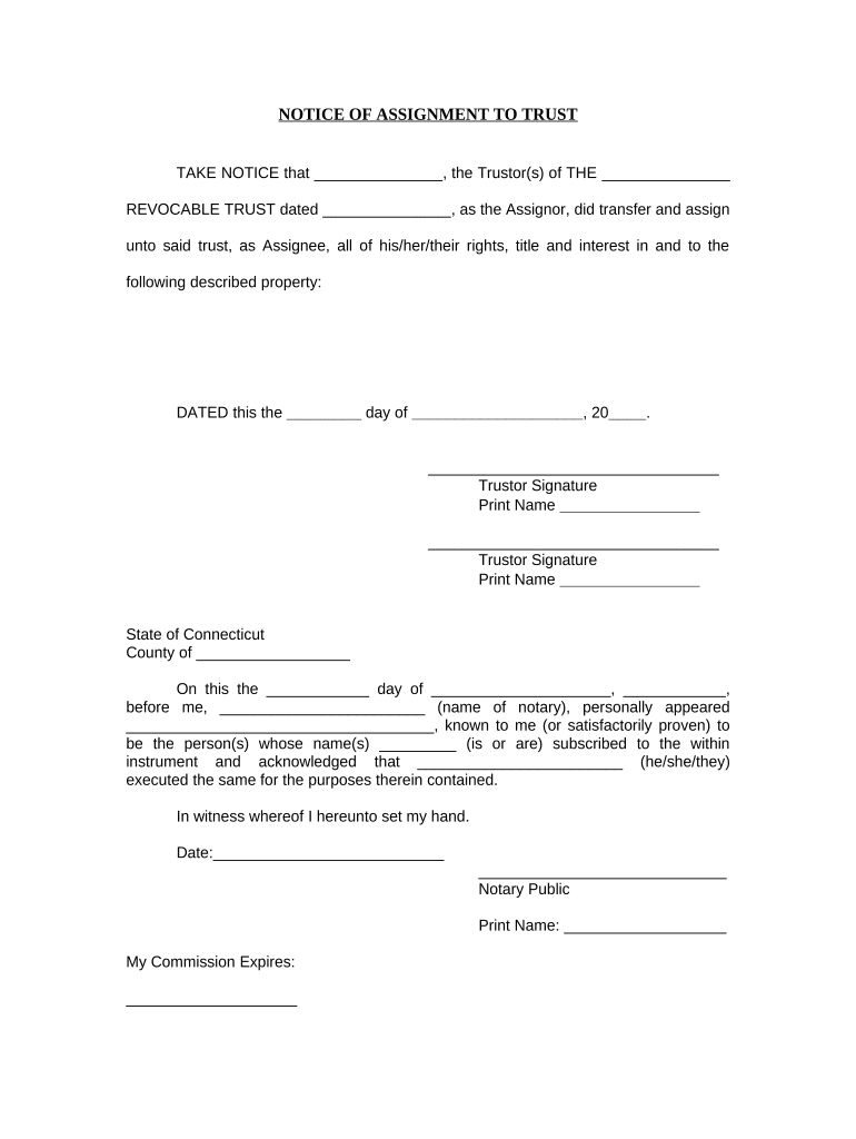 Notice of Assignment to Living Trust Connecticut  Form