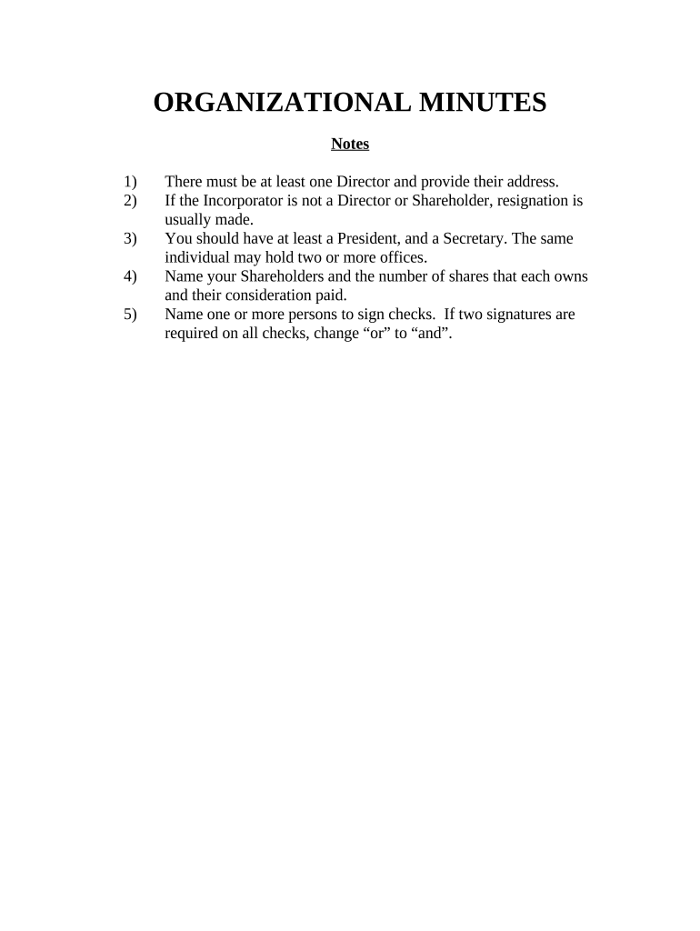 Minutes for Organizational Meeting Connecticut Connecticut  Form