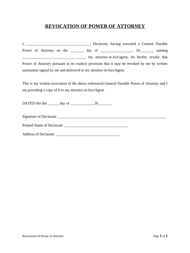 Revocation of General Durable Power of Attorney Connecticut  Form
