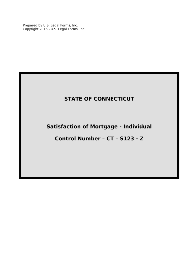 Satisfaction, Release or Cancellation of Mortgage by Individual Connecticut  Form