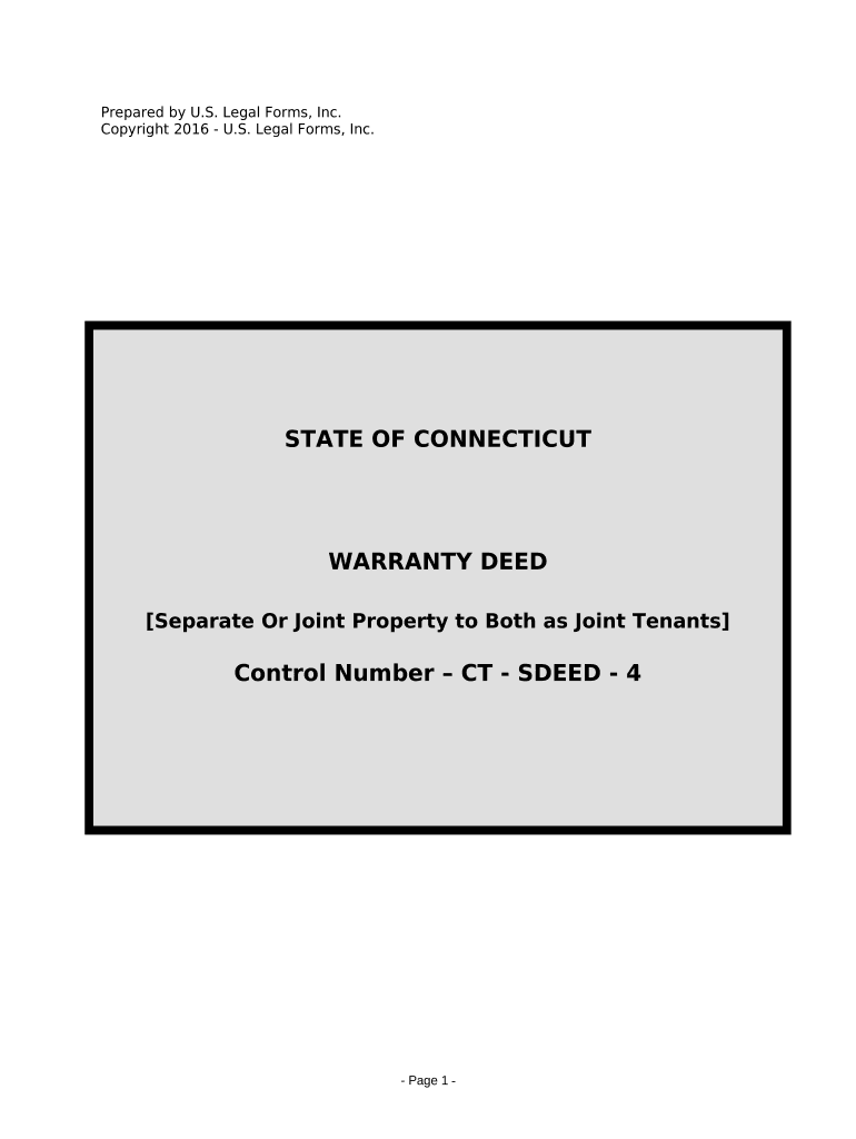 Warranty Deed for Separate or Joint Property to Joint Tenancy Connecticut  Form