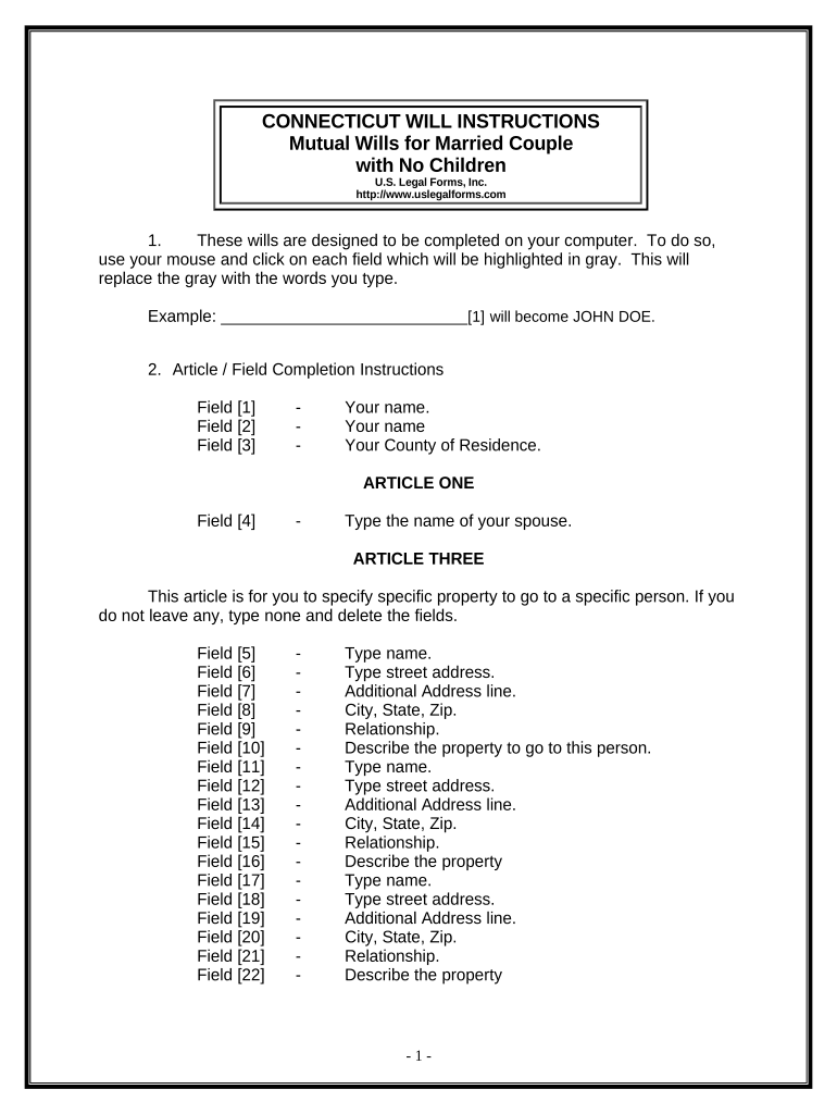 Mutual Wills Package with Last Wills and Testaments for Married Couple with No Children Connecticut  Form