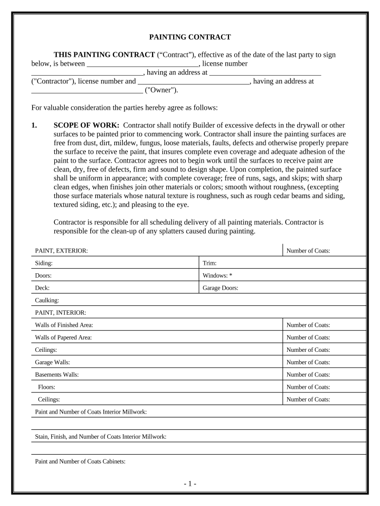 Painting Contract for Contractor District of Columbia  Form