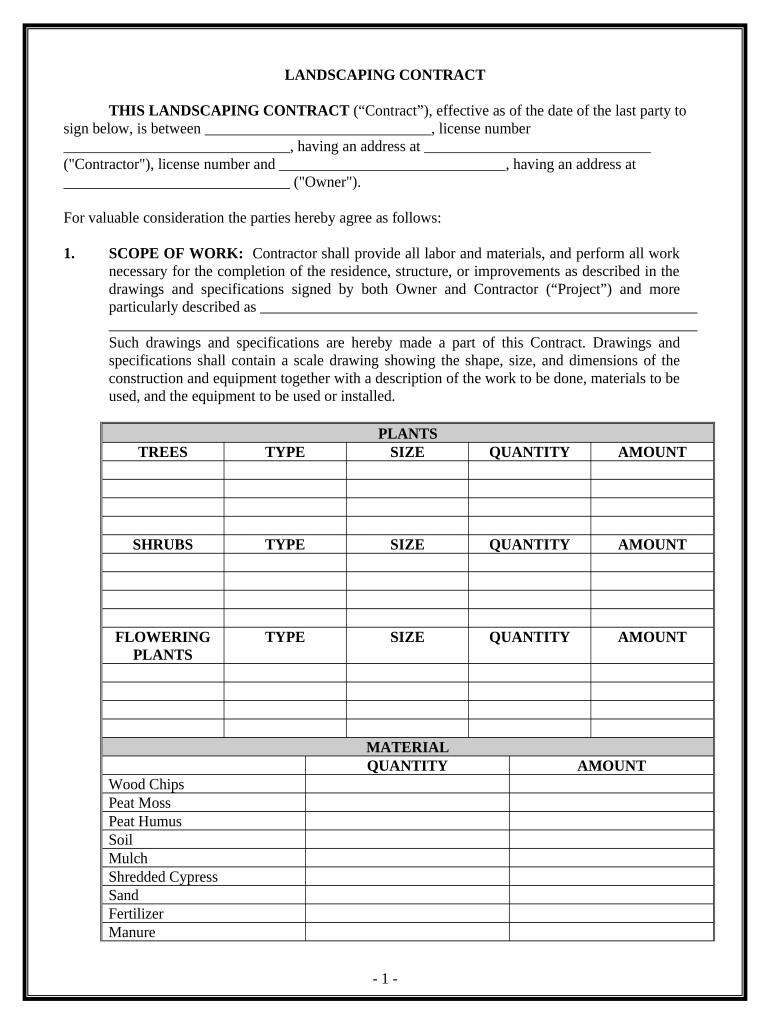 Landscape Contract for Contractor District of Columbia  Form