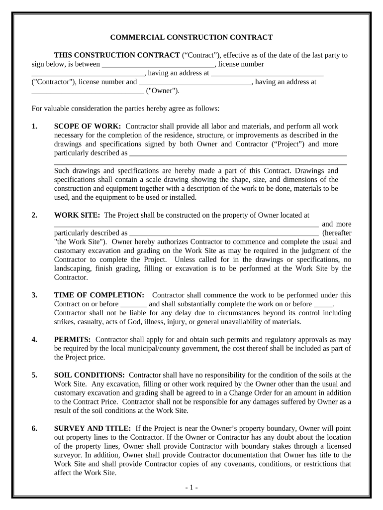 Commercial Contract for Contractor District of Columbia  Form