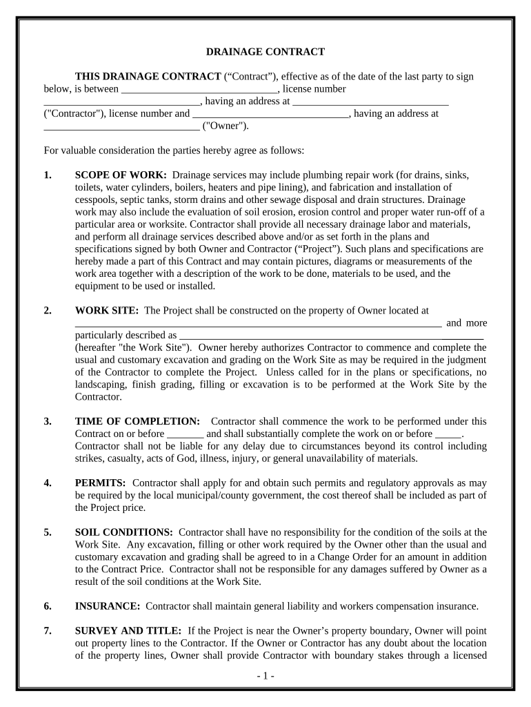 Drainage Contract for Contractor District of Columbia  Form