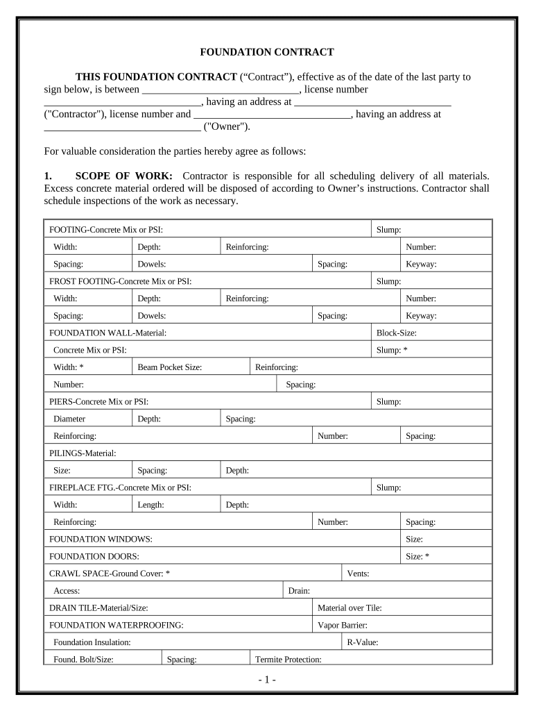 Foundation Contract for Contractor District of Columbia  Form