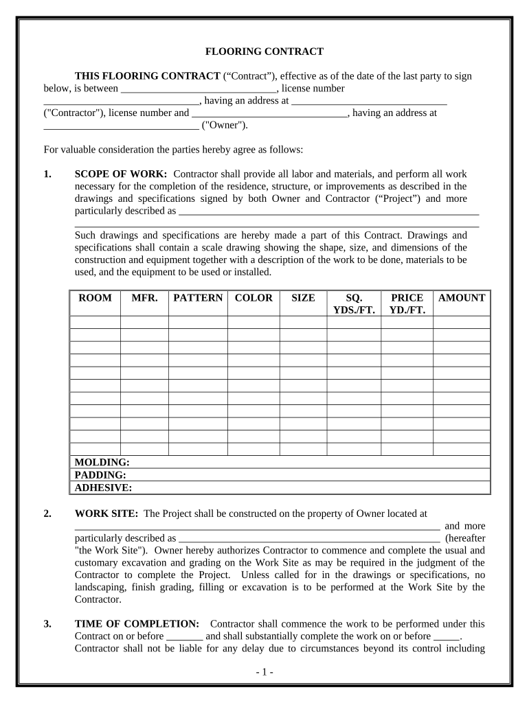 Flooring Contract for Contractor District of Columbia  Form