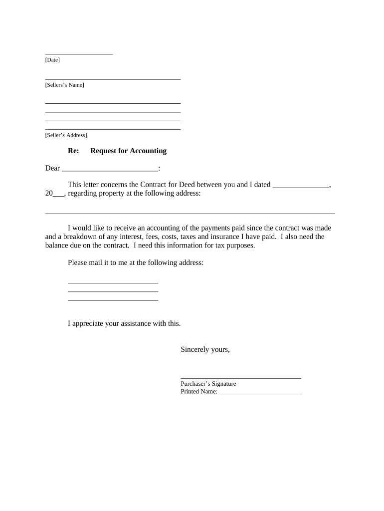 Buyer's Request for Accounting from Seller under Contract for Deed District of Columbia  Form