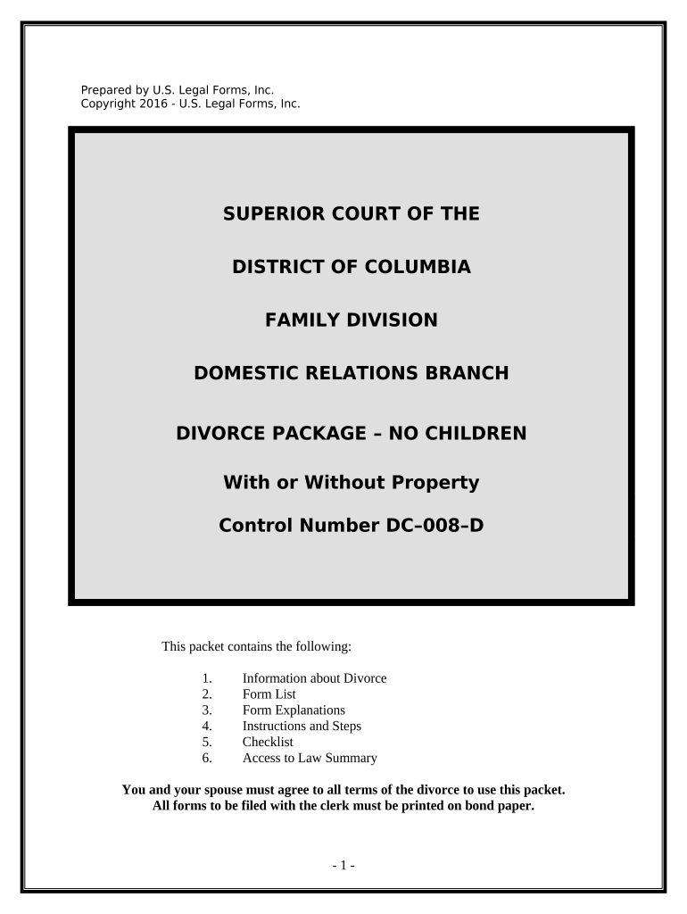 No Fault Agreed Uncontested Divorce Package for Dissolution of Marriage for Persons with No Children with or Without Property an  Form