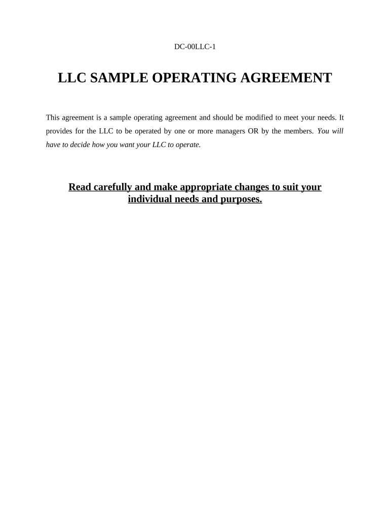 Limited Liability Company LLC Operating Agreement District of Columbia  Form
