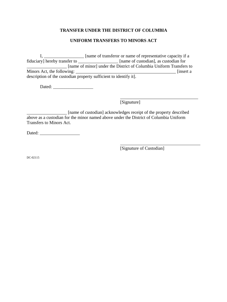 Transfer under the District of Columbia District of Columbia  Form